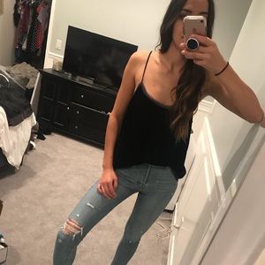 Navy Velvet Tank w/ Chiffon Detail